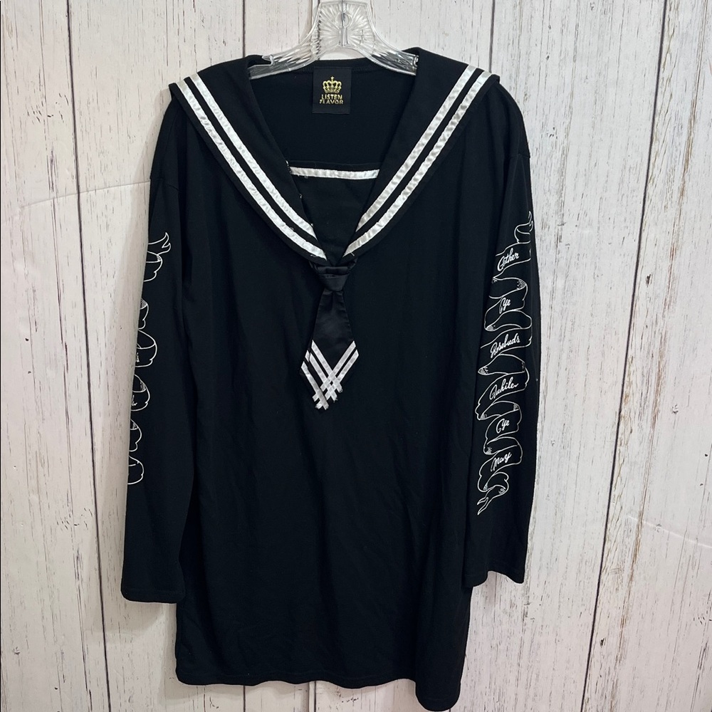 Listen Flavor Black Sailor Dress with Poetry sleeves Size large